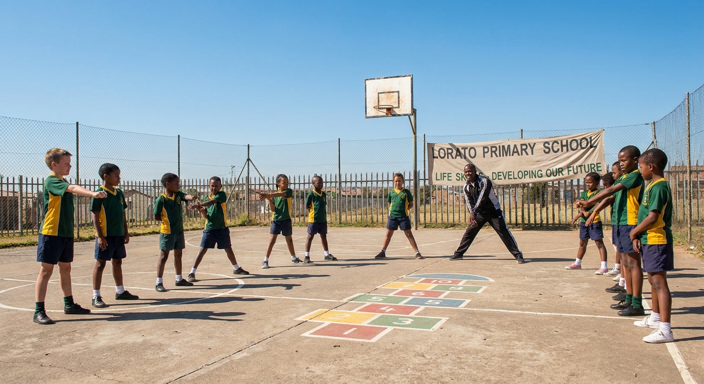 PE warm-up on the school courts