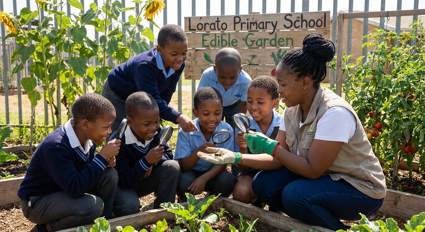 Pupils investigating in the school garden