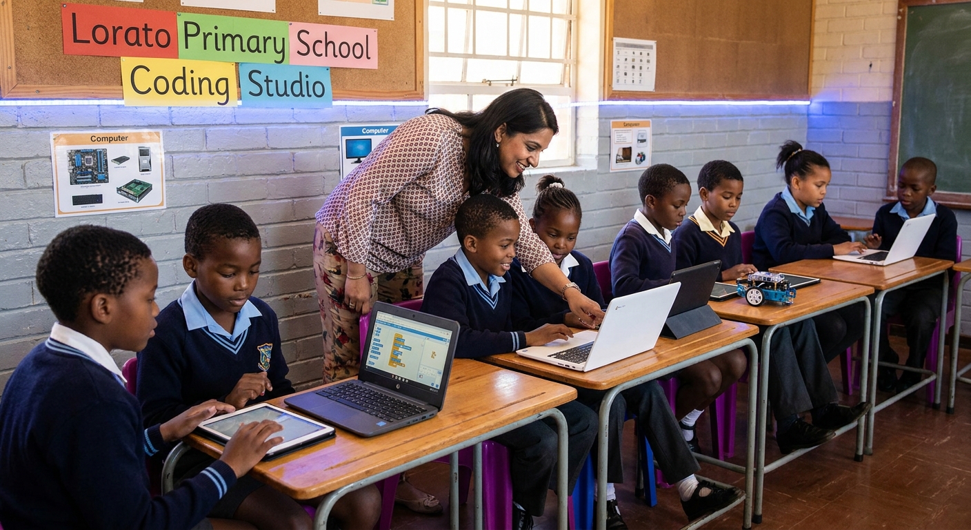 Technology lesson with tablets