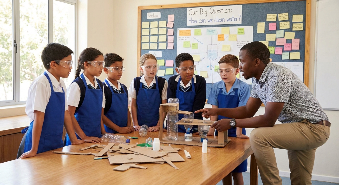 Pupils working on a hands-on group project