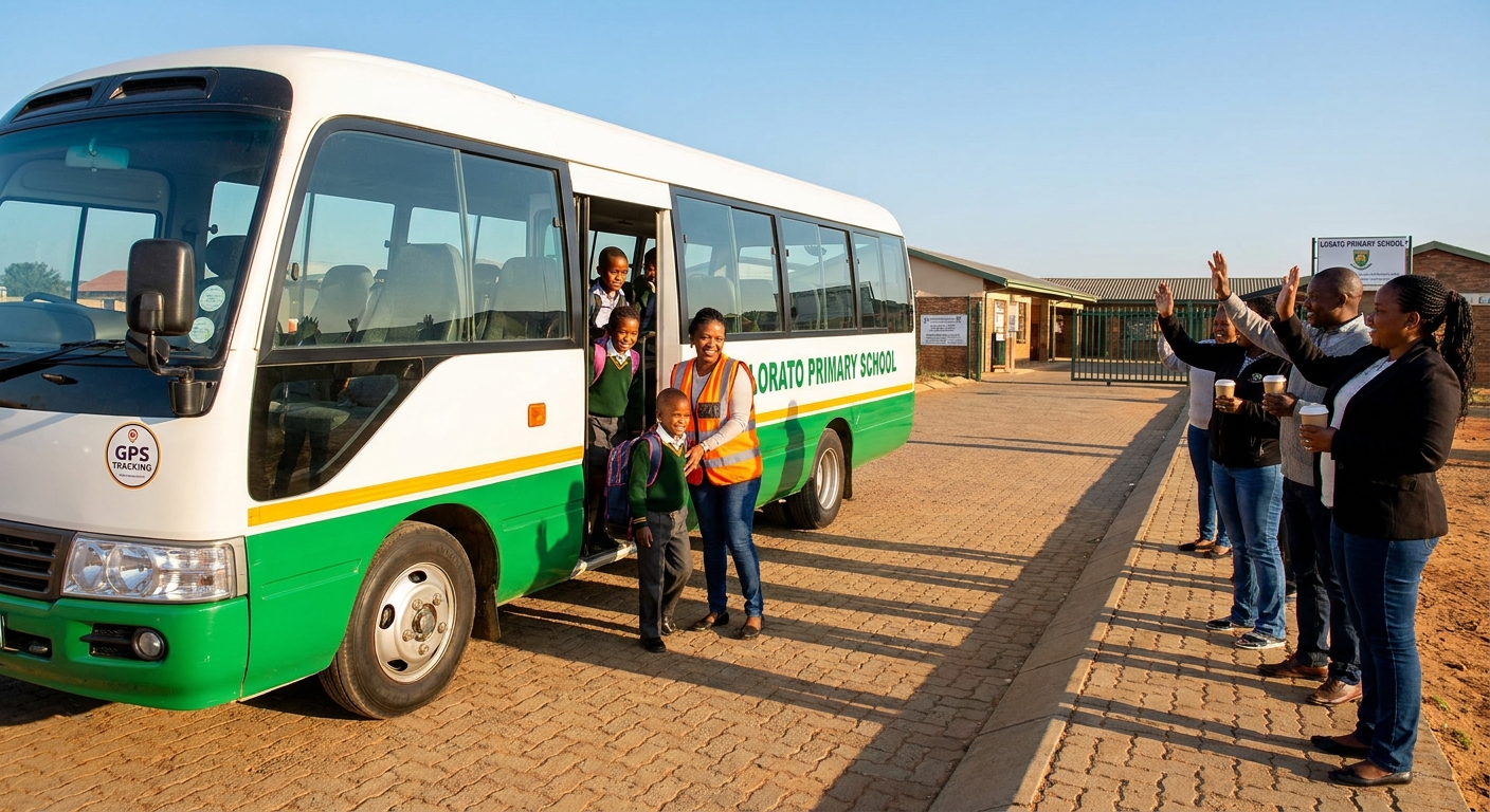 Lorato Primary School bus and supervisor